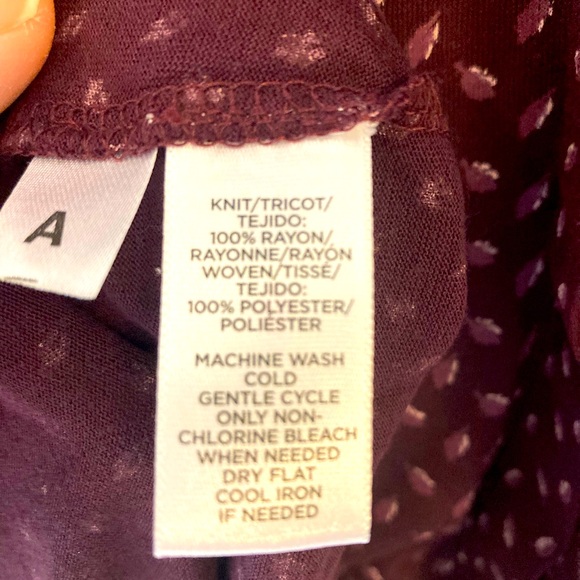 NWT Loft Blouse Long Sleeve Mixed Media Plum Leaf Pattern MP - Picture 6 of 7